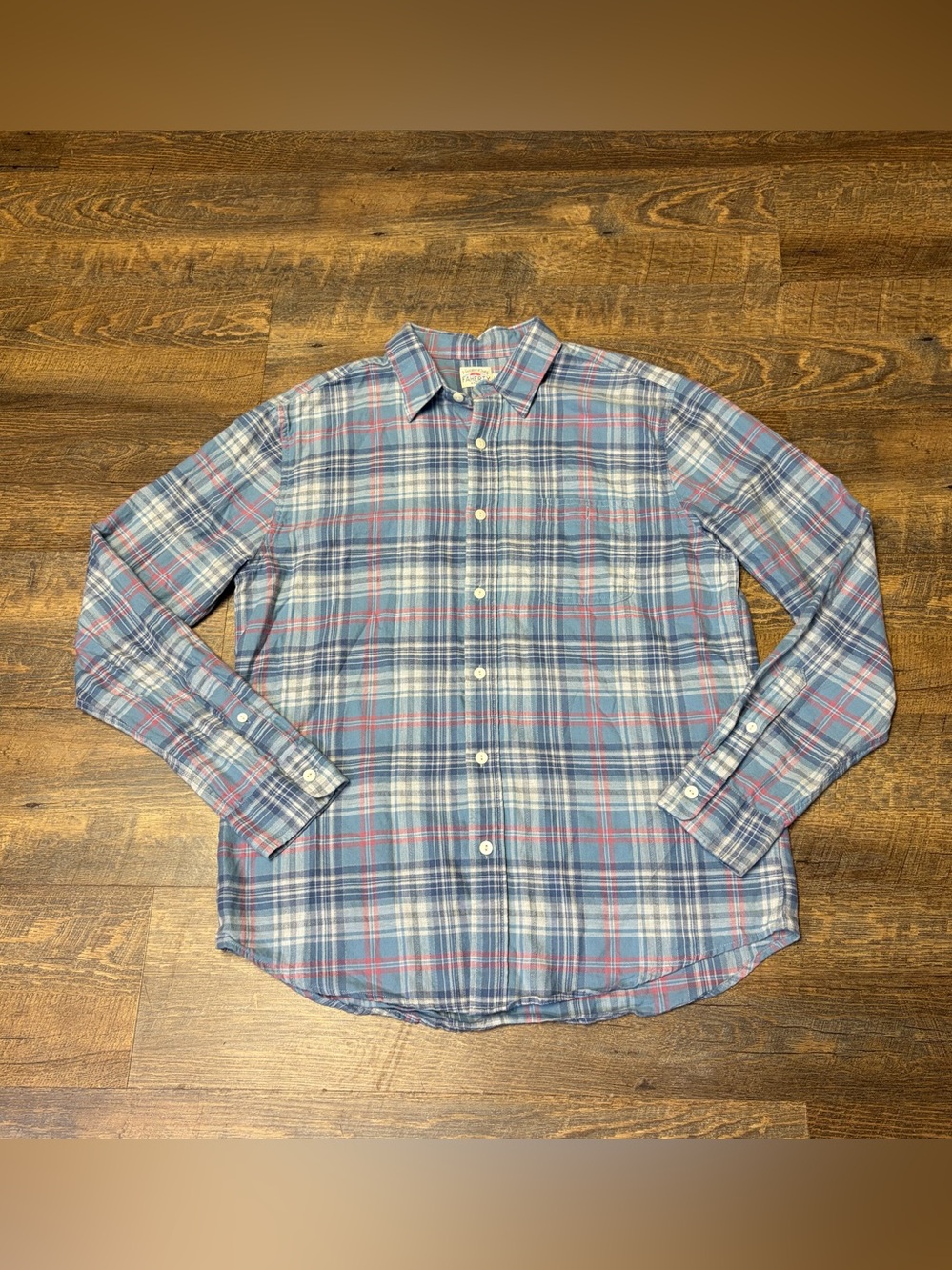 Faherty Blue Plaid Flannel Shirt Button Front Men's Large Soft